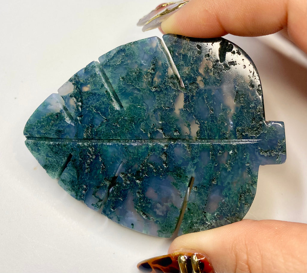Carved Moss Agate Leaf