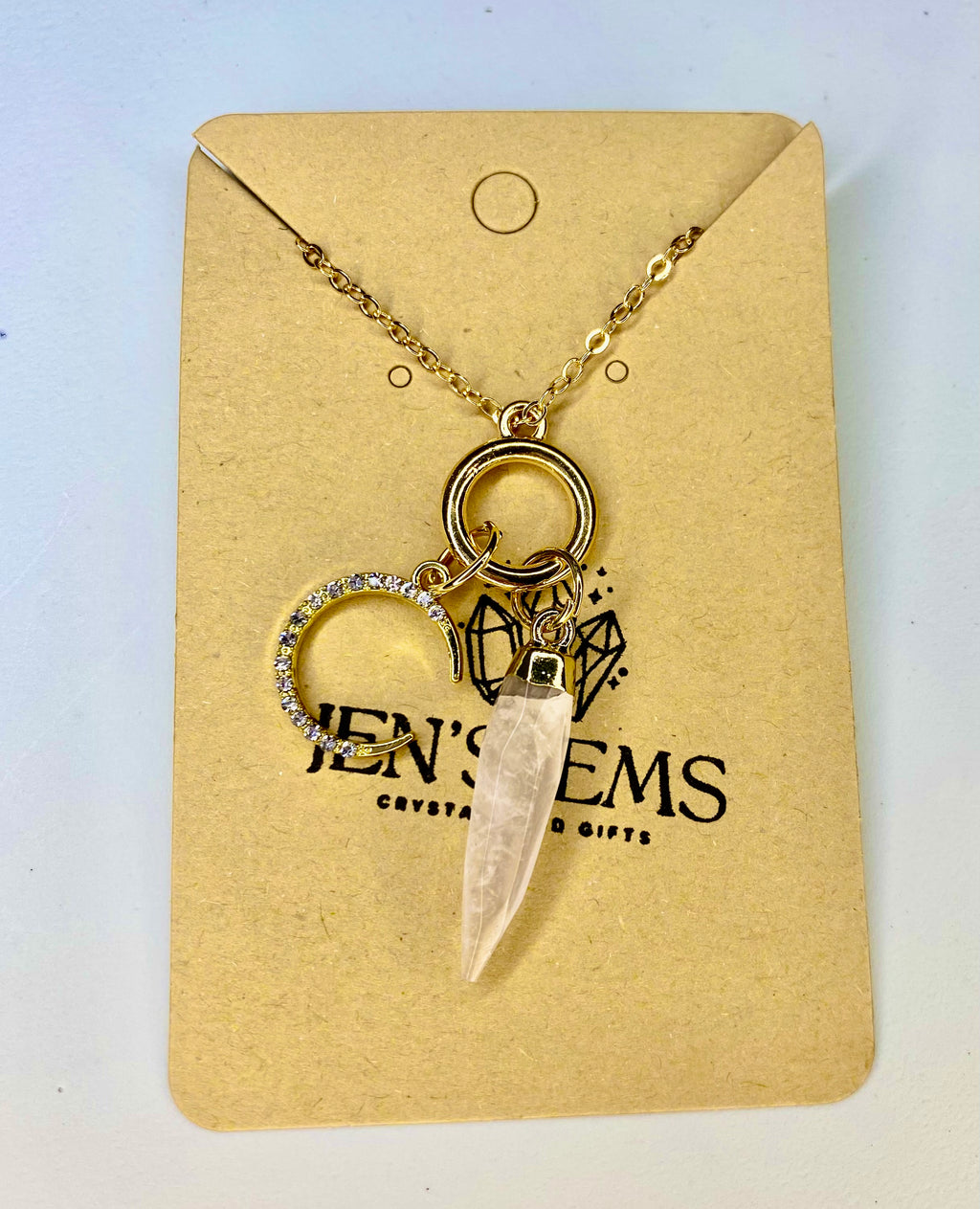 Gold Tone Clear Quartz Point Necklace