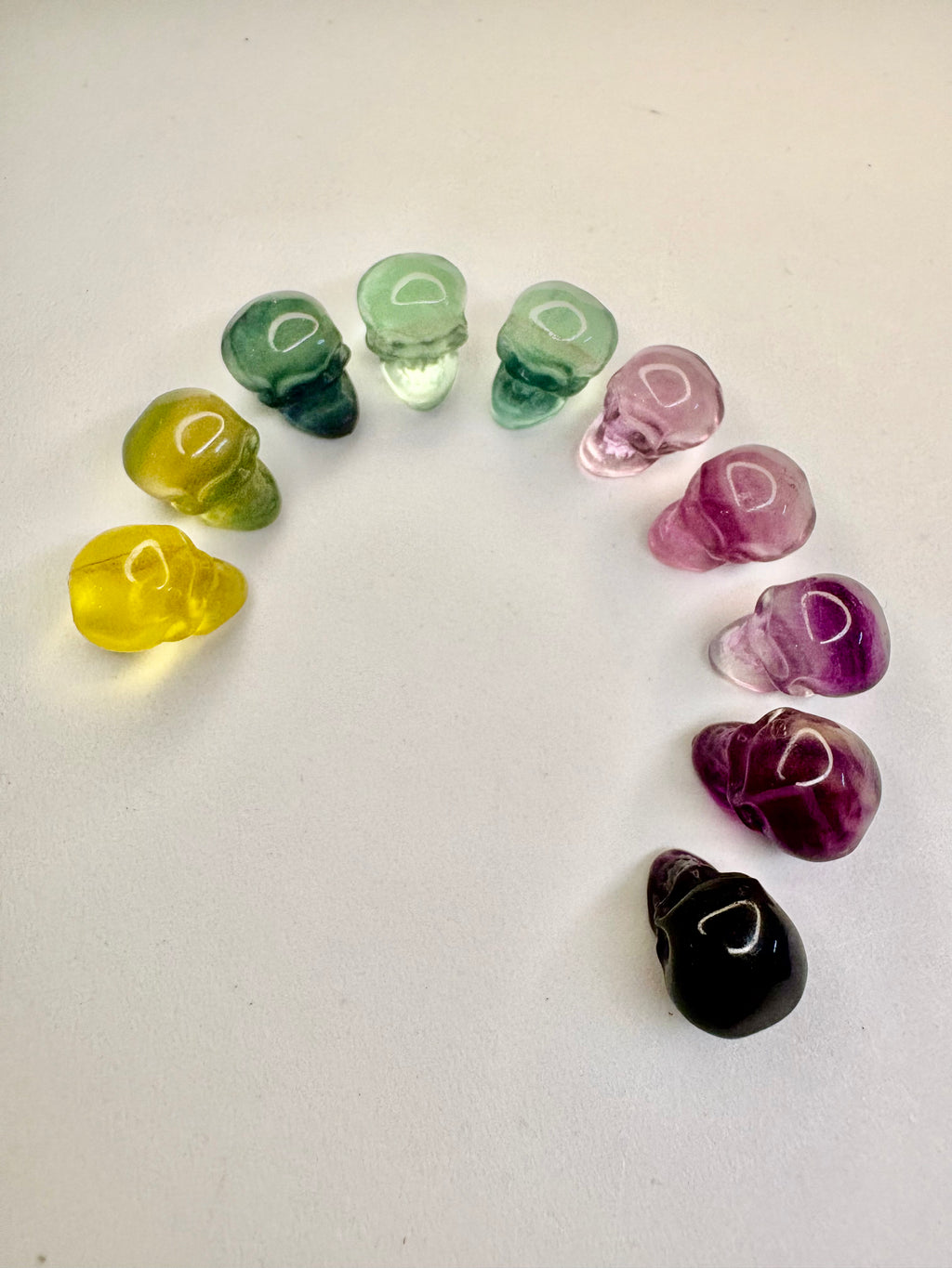 Mini Carved Rainbow Fluorite Skulls