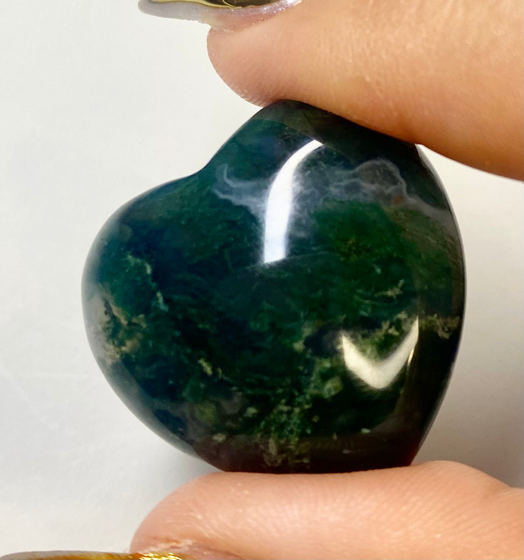 Carved Moss Agate Heart