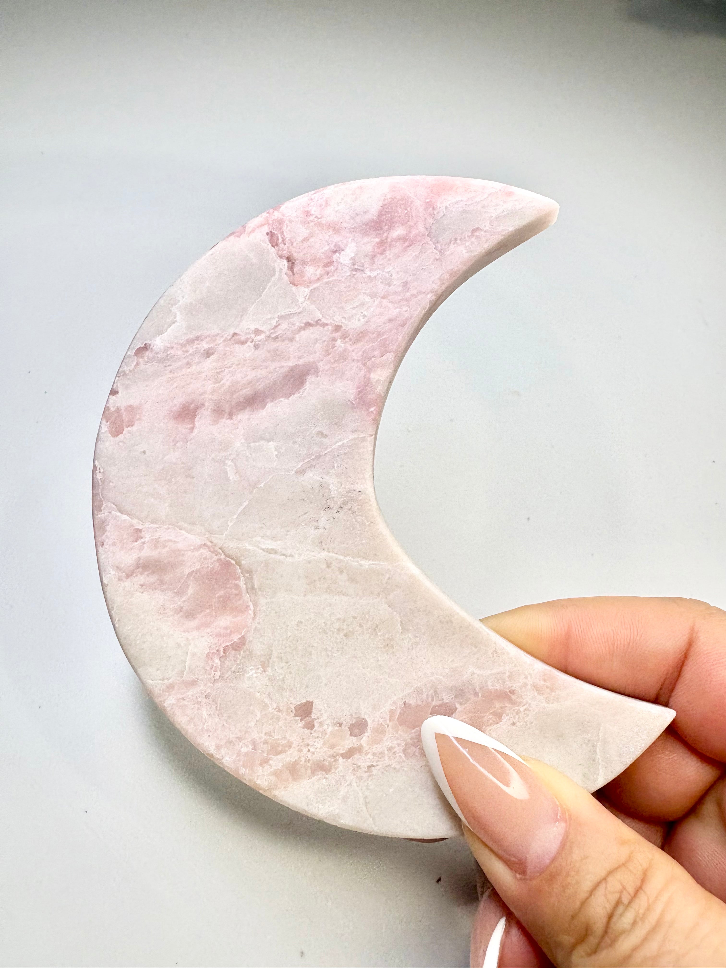 Carved Pink Opal Moon