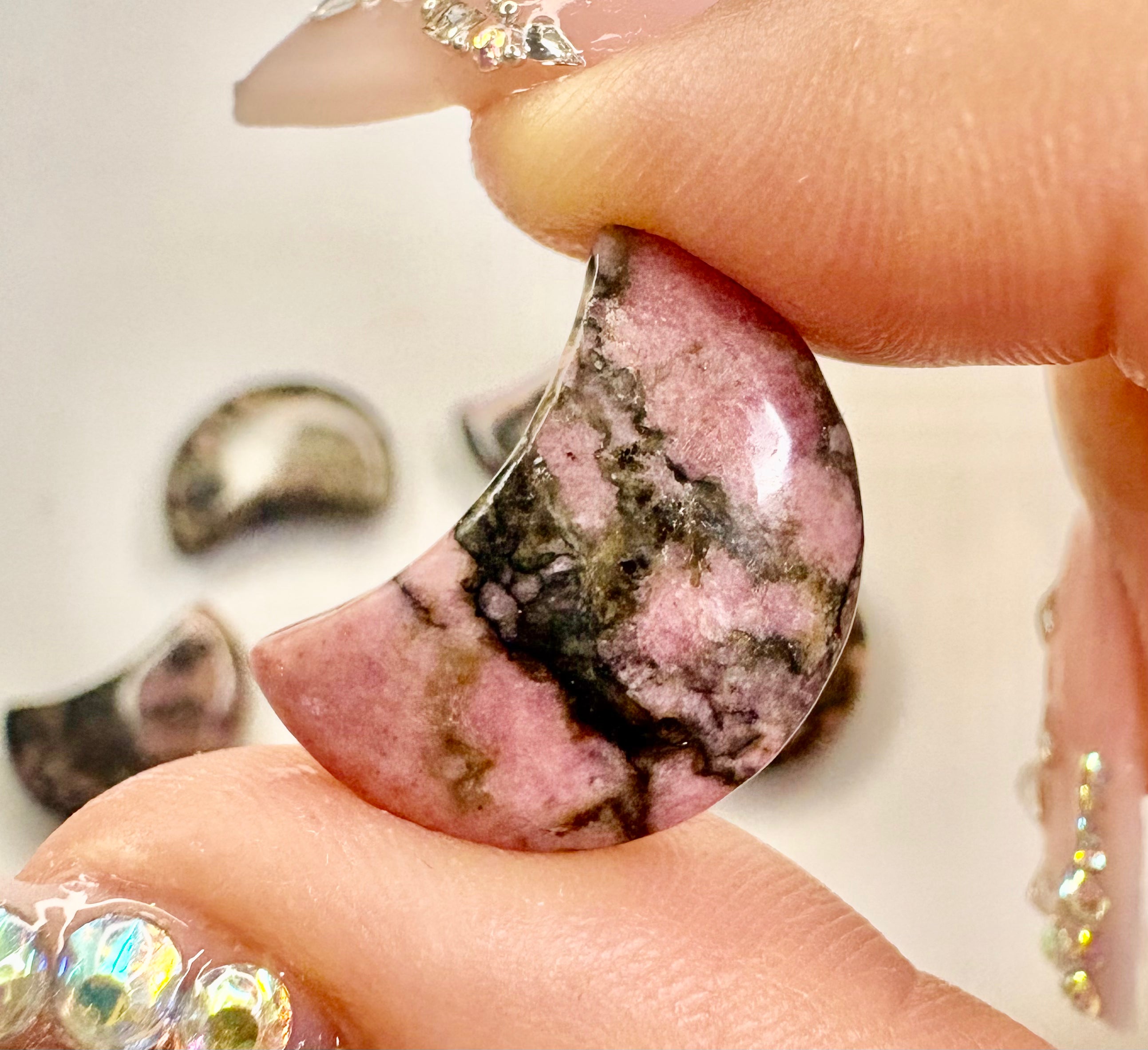 Rhodonite Carved Mini Moon