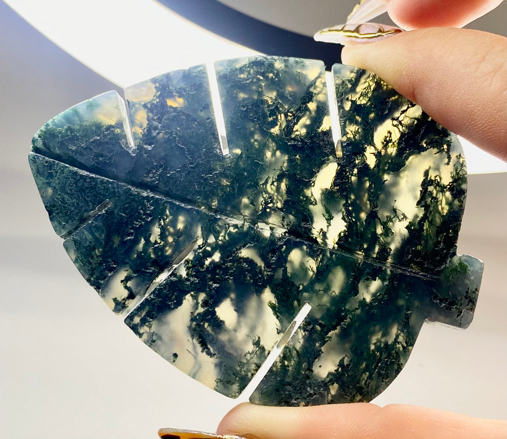 Carved Moss Agate Leaf