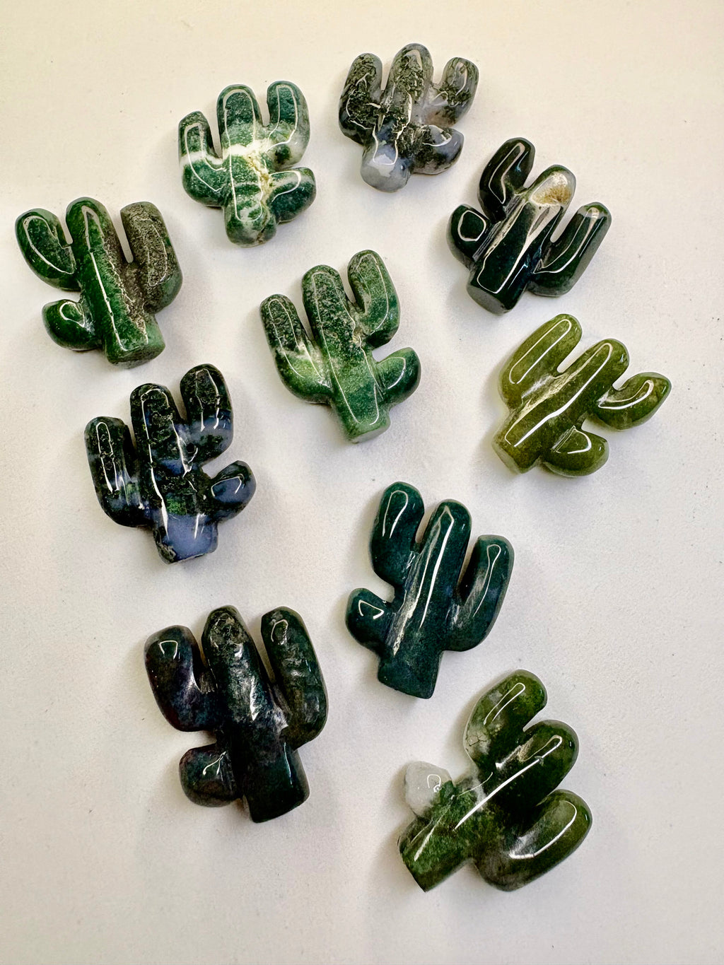 Carved Moss Agate Cactus