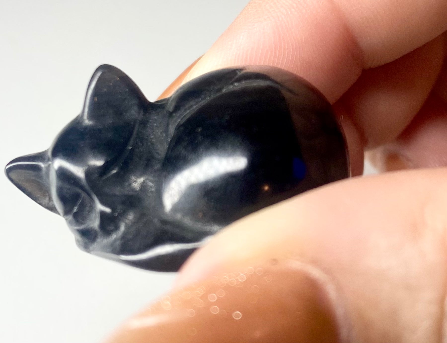 Carved Silver Obsidian Sleeping Kitty