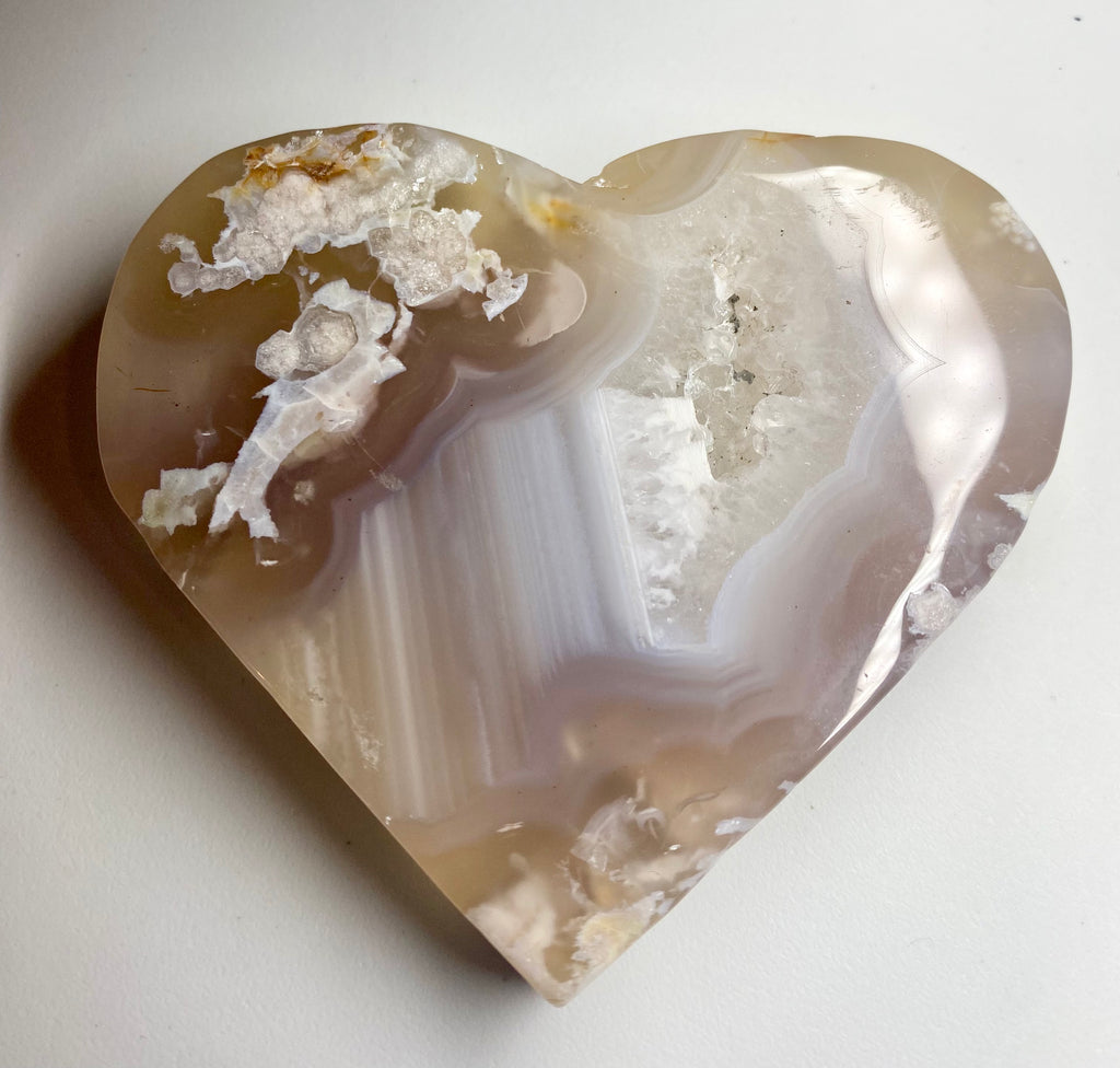 Carved Flower Agate Heart