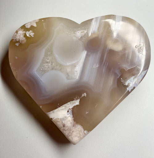 Carved Flower Agate Heart