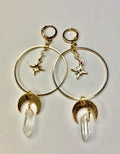Gold-tone Clear Quartz Dangle Star Earrings
