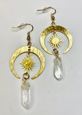 Celestial Clear Quartz Sun Dangle Earrings