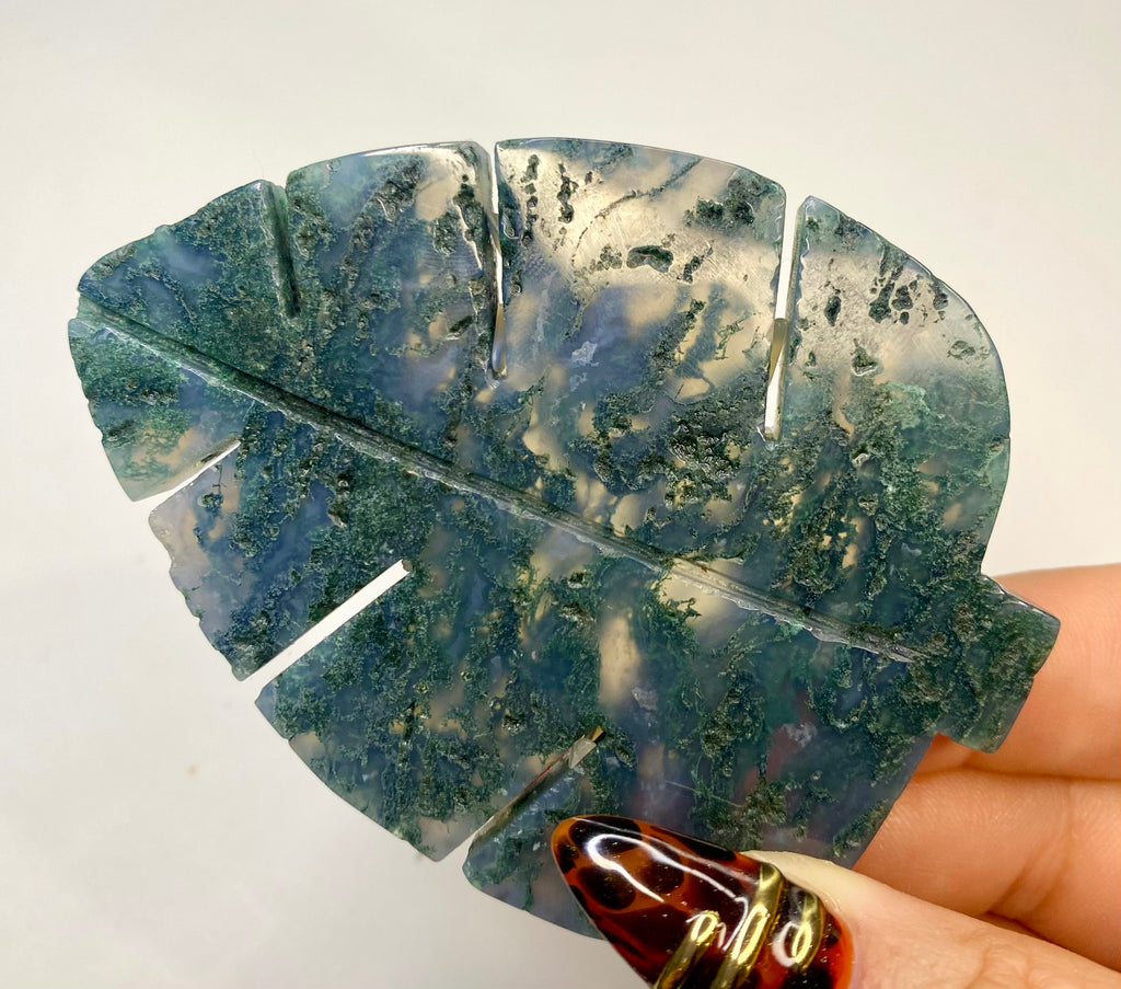 Carved Moss Agate Leaf