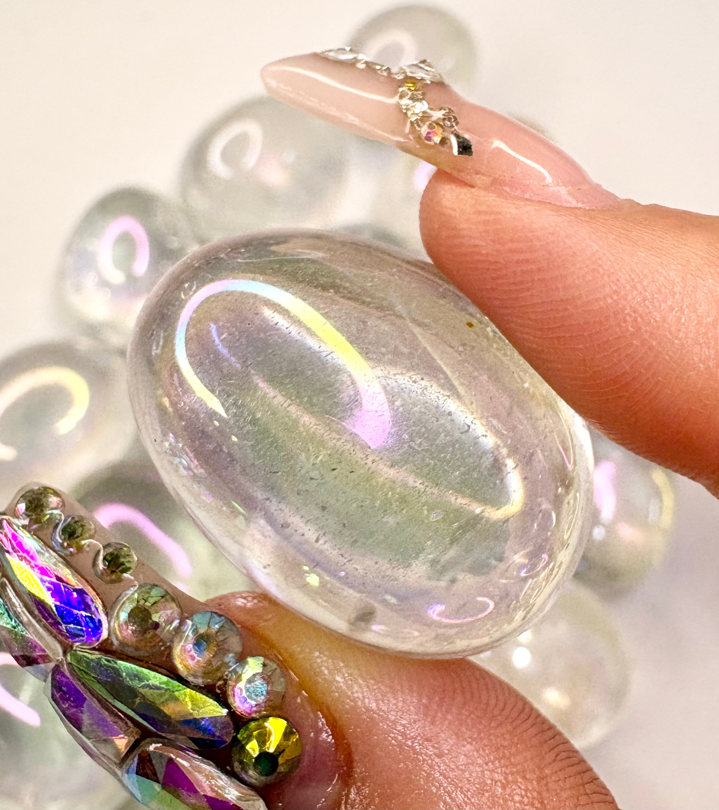 Aura Clear Quartz Tumbles