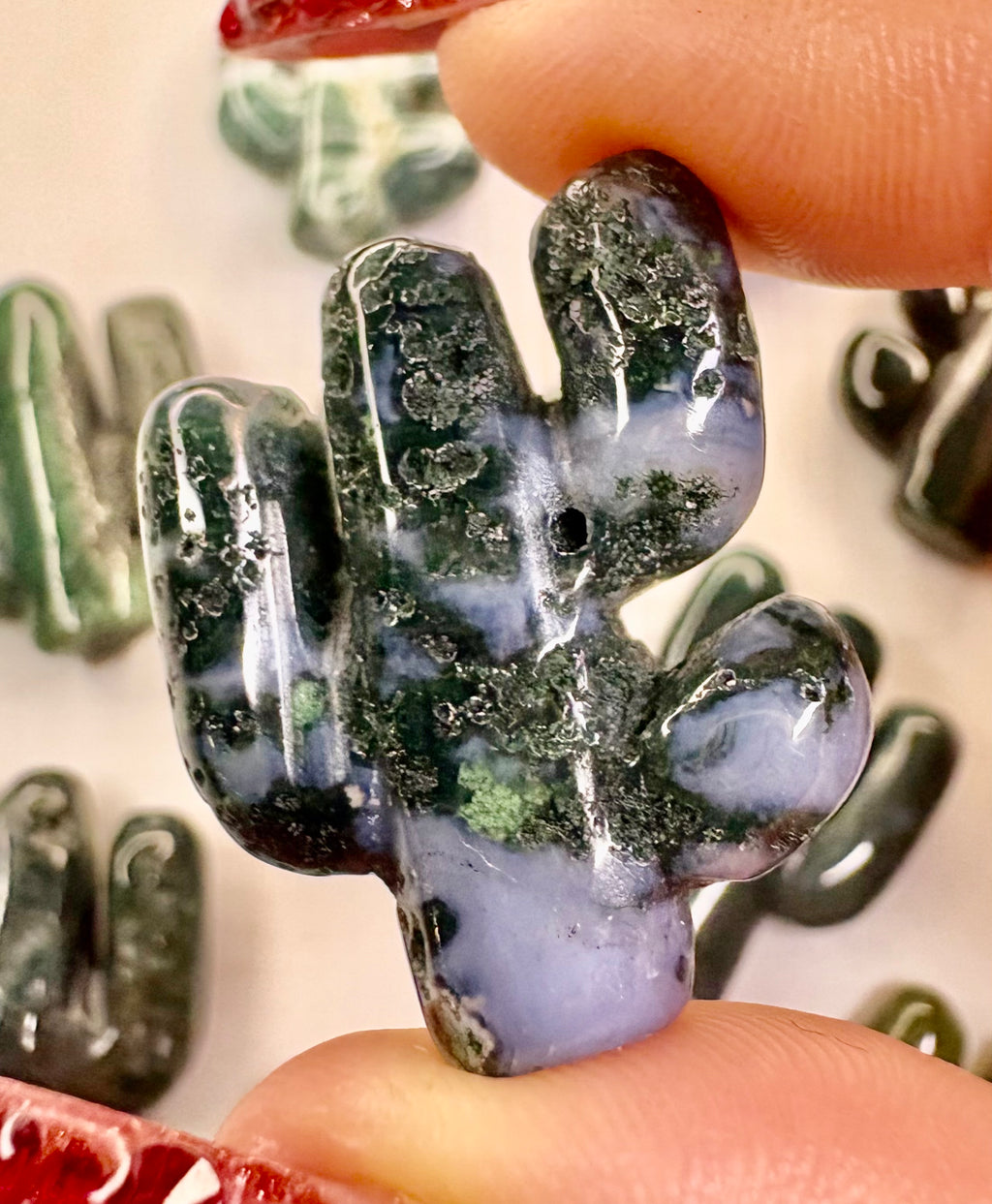 Carved Moss Agate Cactus